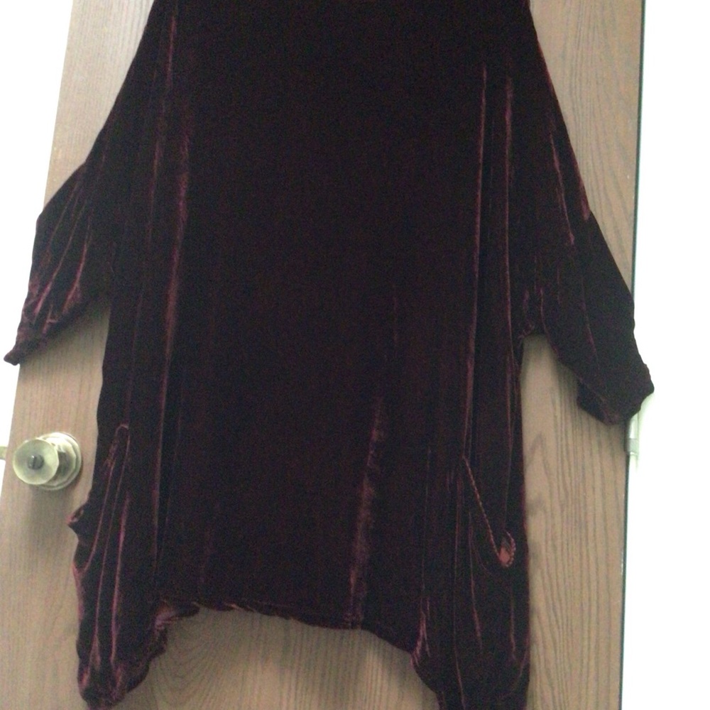 Cut Loose elegant velvet silk burgundy tunic swing top, pockets, sz OS M-XL - Picture 3 of 8